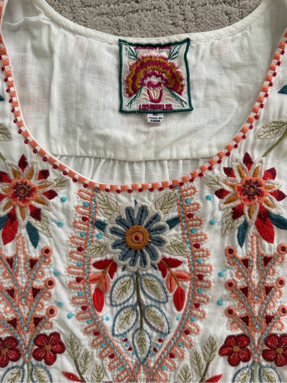 Johnny Was Linen Embroidered Floral Dress, Size XL - Picture 2 of 5
